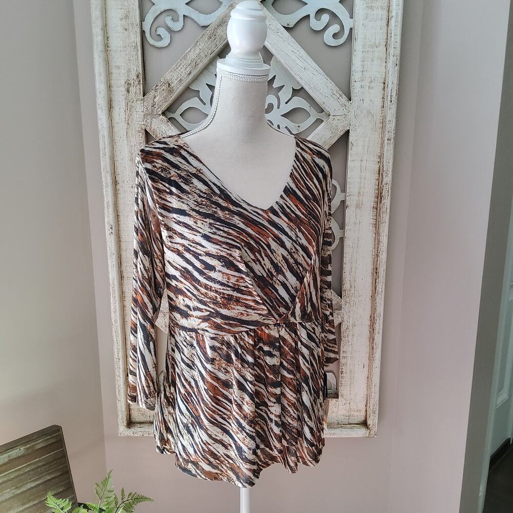 Emaline Zebra Animal Print Peplum Twist Front Y2K Going Out Blouse NWT Size S L
